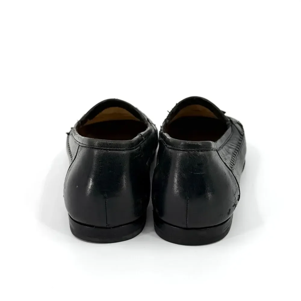 Vintage 90s Santoni Black Genuine Leather Snake Embossed Tassel Loafers